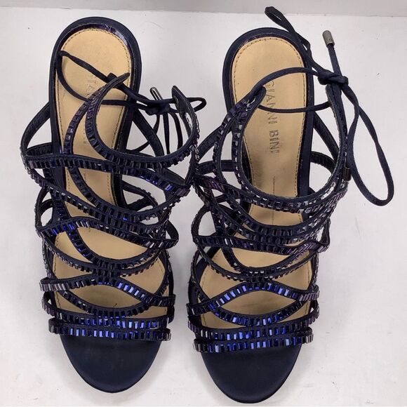 Gianni Bini Crystal Navy Blue Rhinestone Sandal Heels Women's Shoes Sz 7.5 - Picture 5 of 11